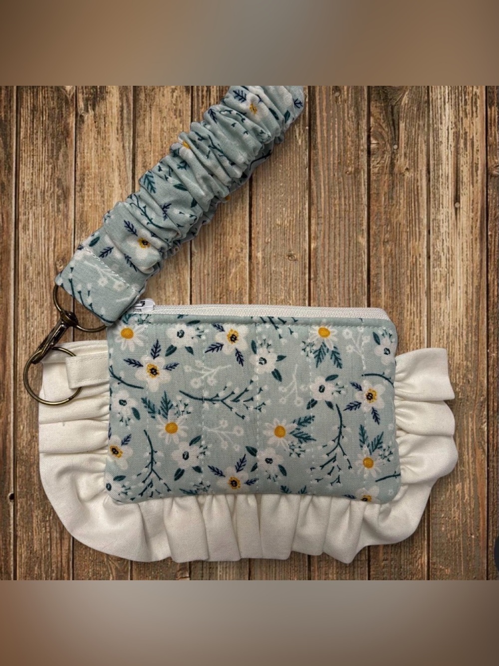 Floral Zip Wristlet Pouch in Light Blue